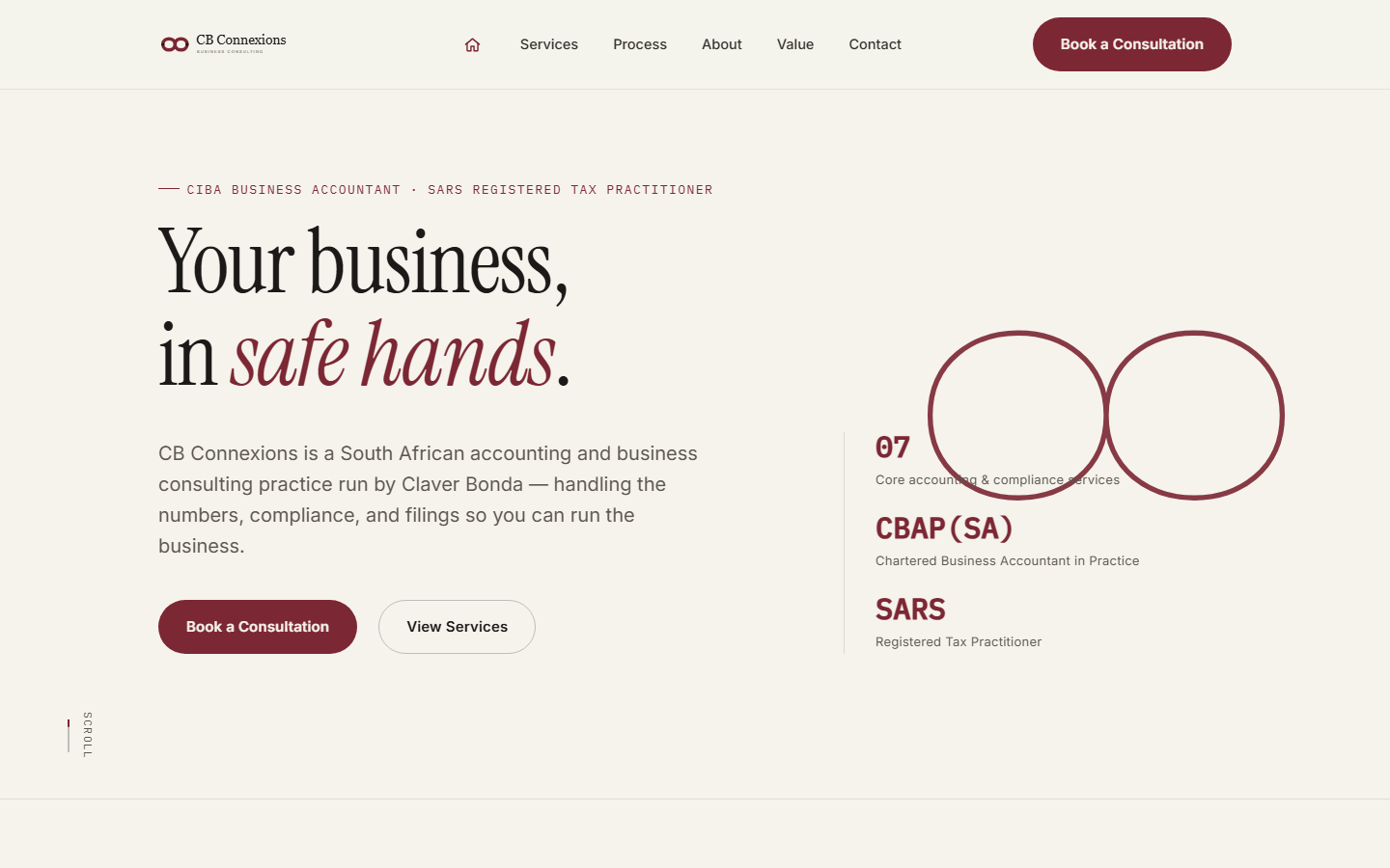 Screenshot of the CB Connexions website